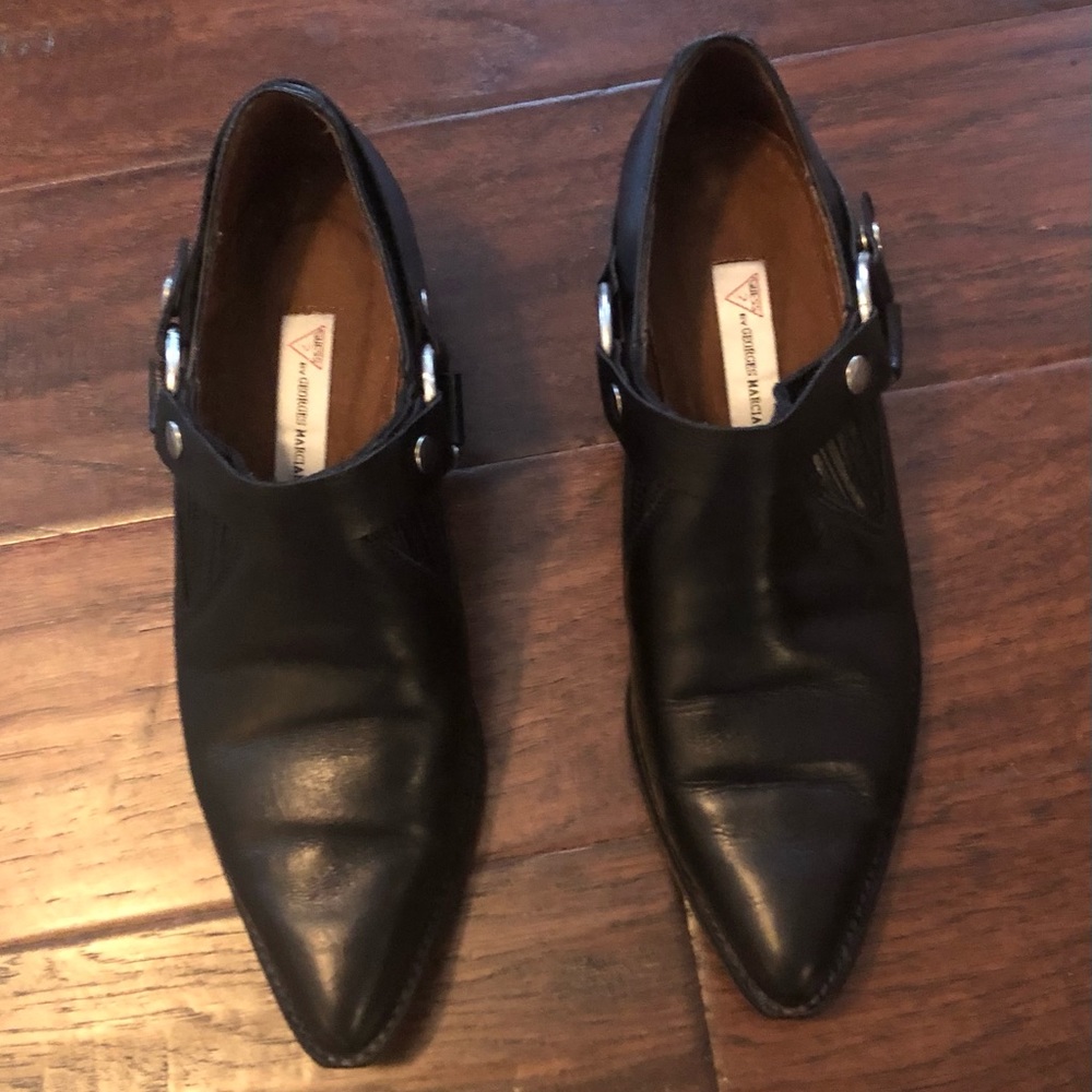 GUESS MARCIANO All Leather Vintage Black Arley Moto booty 8 1/2 Made in Spain